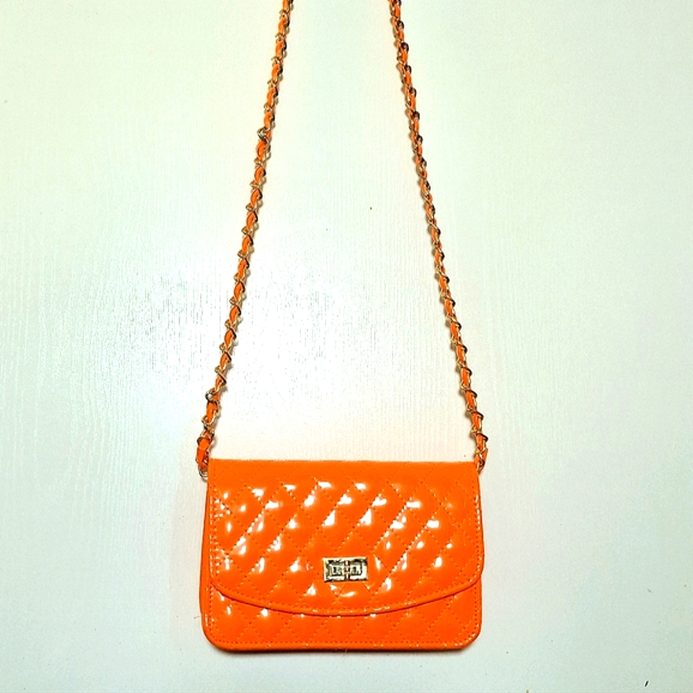 Orange Quilted Crossbody Bag